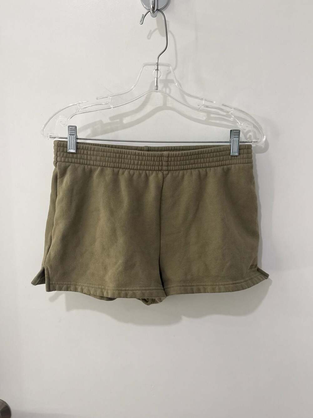 Aritzia TNA Cozy Sweatfleece Perfect Mini Short in Olive Green